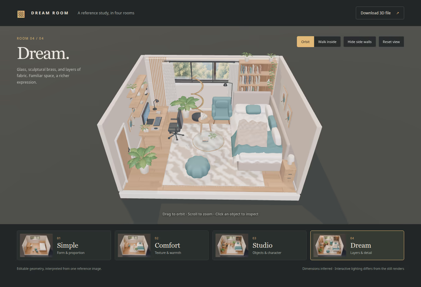 A detailed interactive room constructed with an AI coding agent and Blender